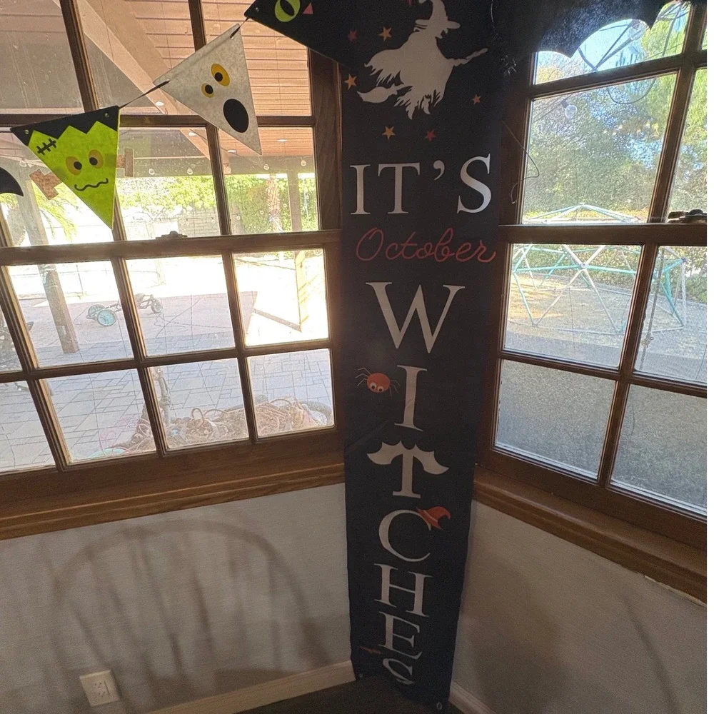 Halloween Decorations Bundle: 2 Banners Witch Pennant Garland,‎ 2 Bats Decor